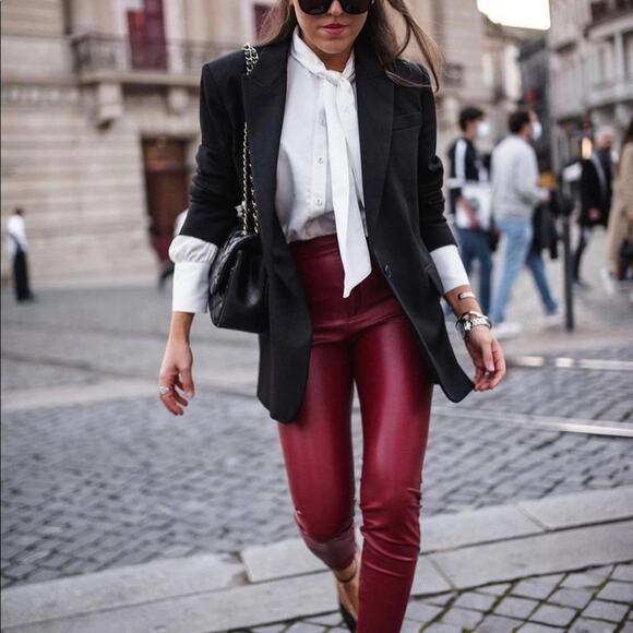 ZARA FAUX LEATHER LEGGINGS RED - Picture 1 of 10